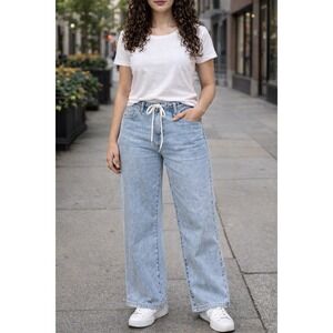 OAT New York Cloud Luxe Mid Rise Wide Leg Jeans Light Wash Blue Size 6/28 NWT